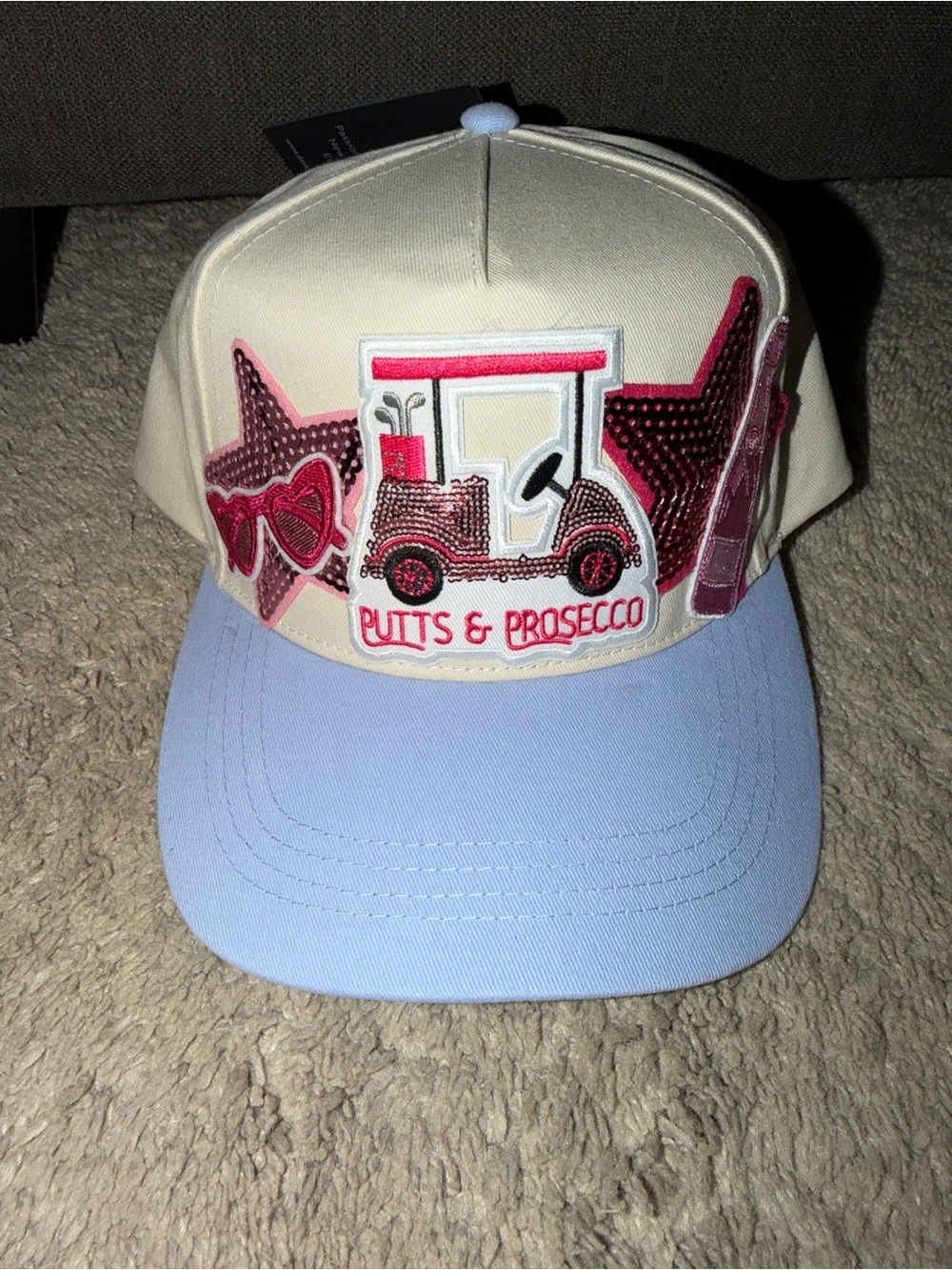 Putts and Prosecco Custom Patch Hat Golf Bachelorette Sequin Blue